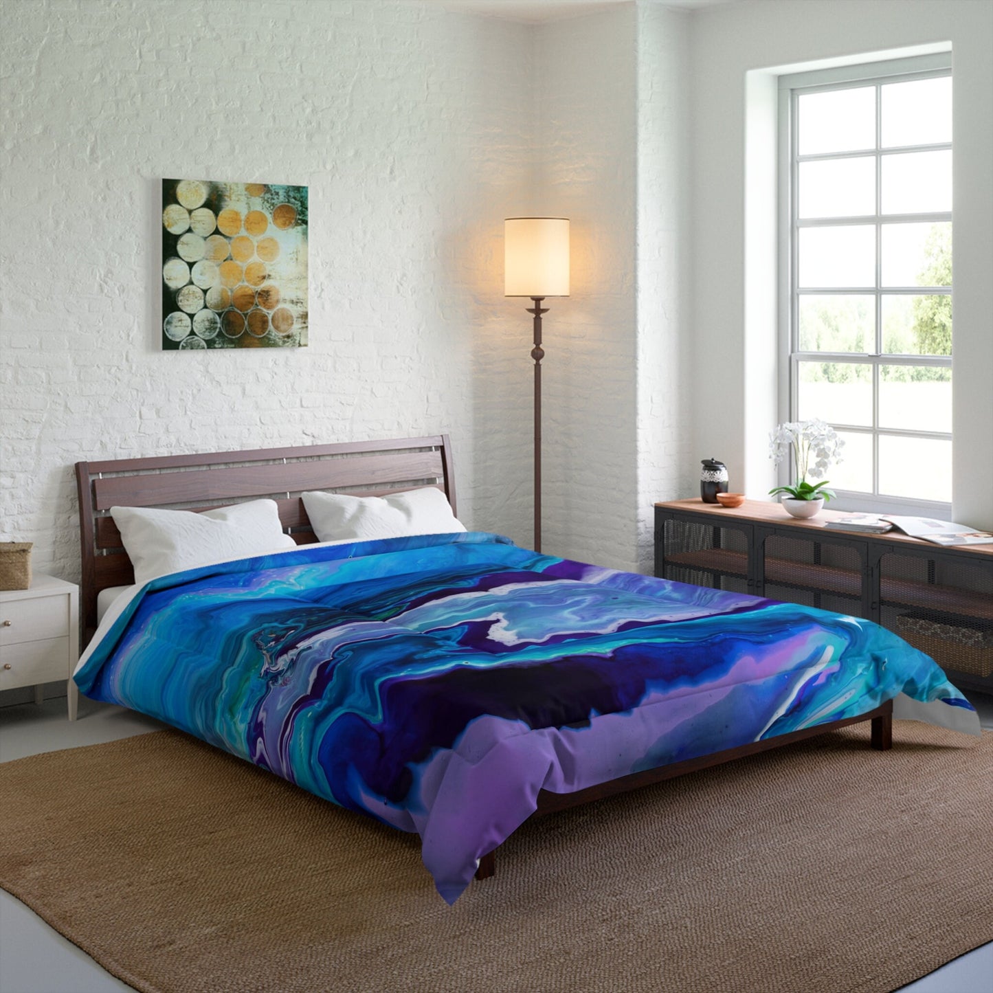 Blue Duvet Cover or Comforter Artsy ocean bedding blue Twin Queen King abstract art ocean bedroom Unique gift sky aqua teal water