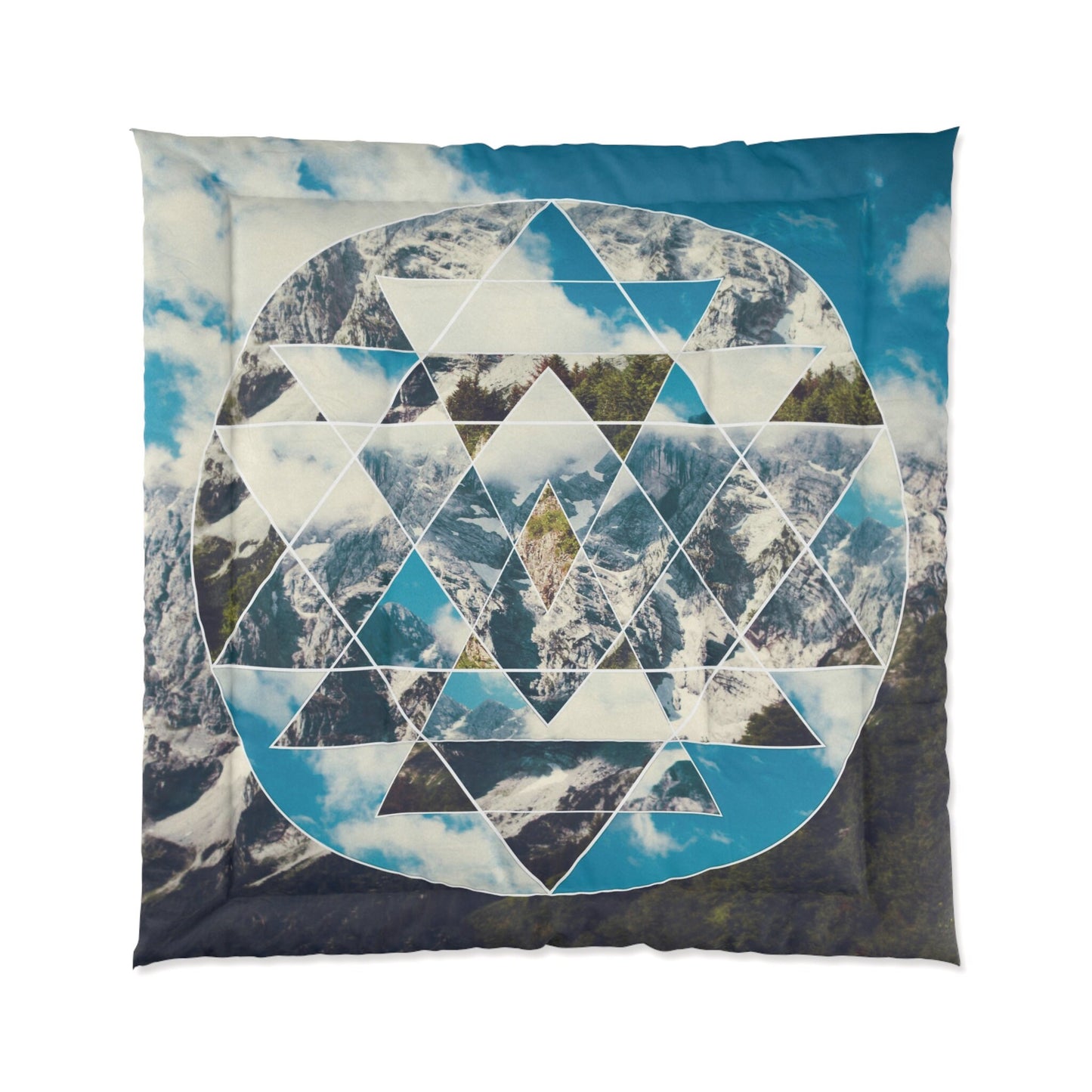 Sacred Geometry Comforter or Duvet Cover Mountains bedding Nature bedding geometric comforter blue bedding for him or her spiritual bedding