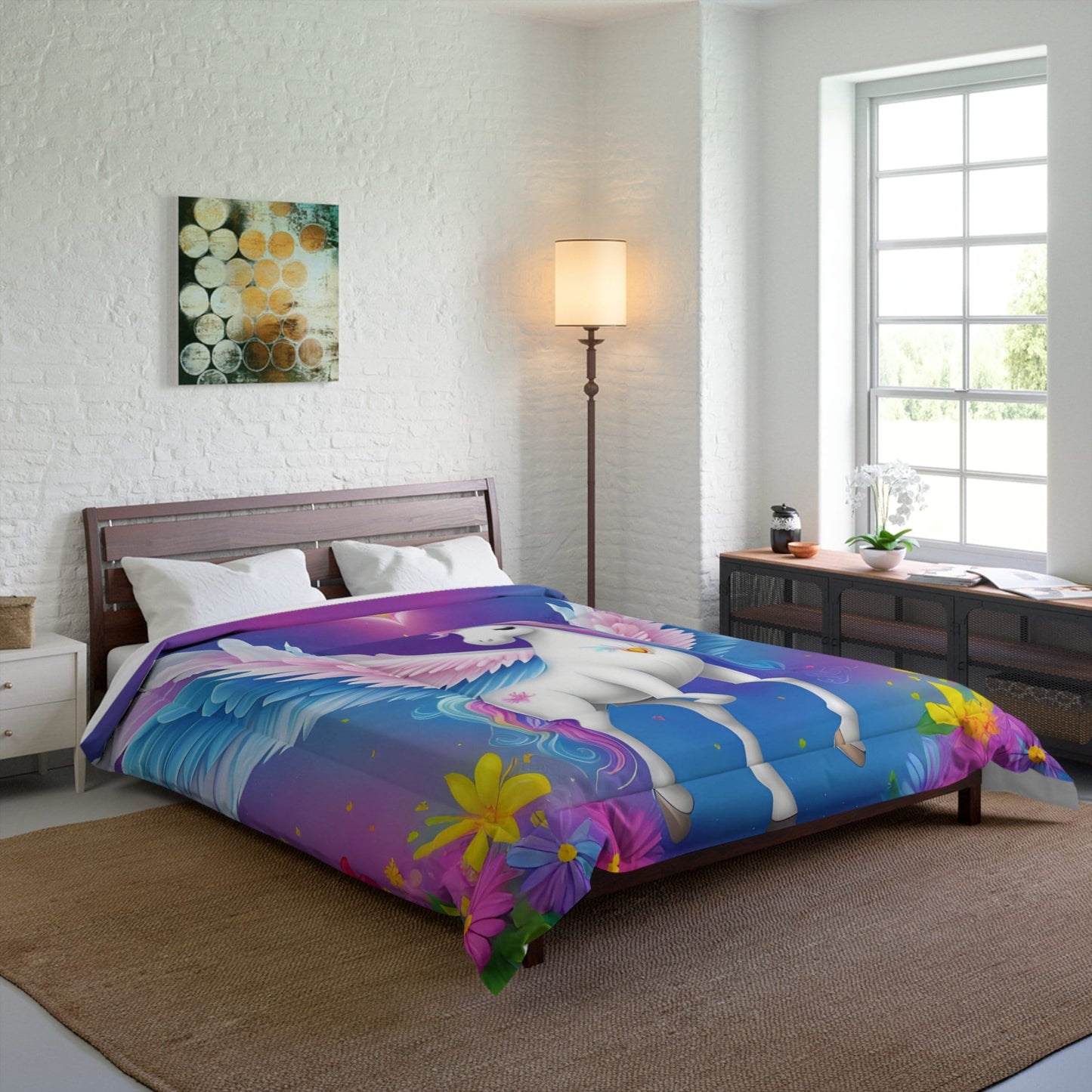 Unicorn Comforter or Duvet Cover girls bedding unicorns bedding rainbow comforter girly duvet heart flowers comforter
