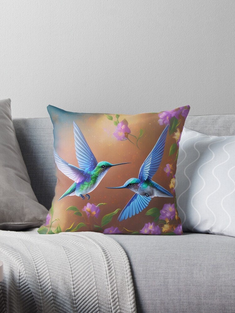 Hummingbird Pillow hummingbirds pillows pink blue floral pillow for couch humming bird art pillows