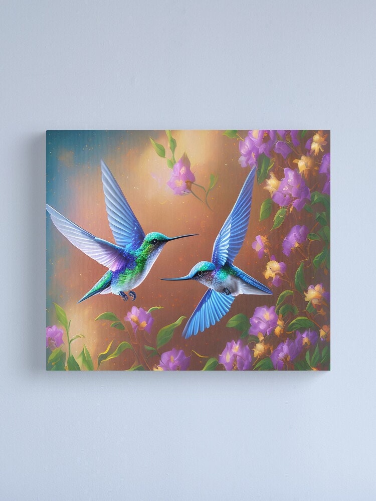 Hummingbird Canvas Wrap hummingbirds Art purple blue floral humming bird flowers Artwork