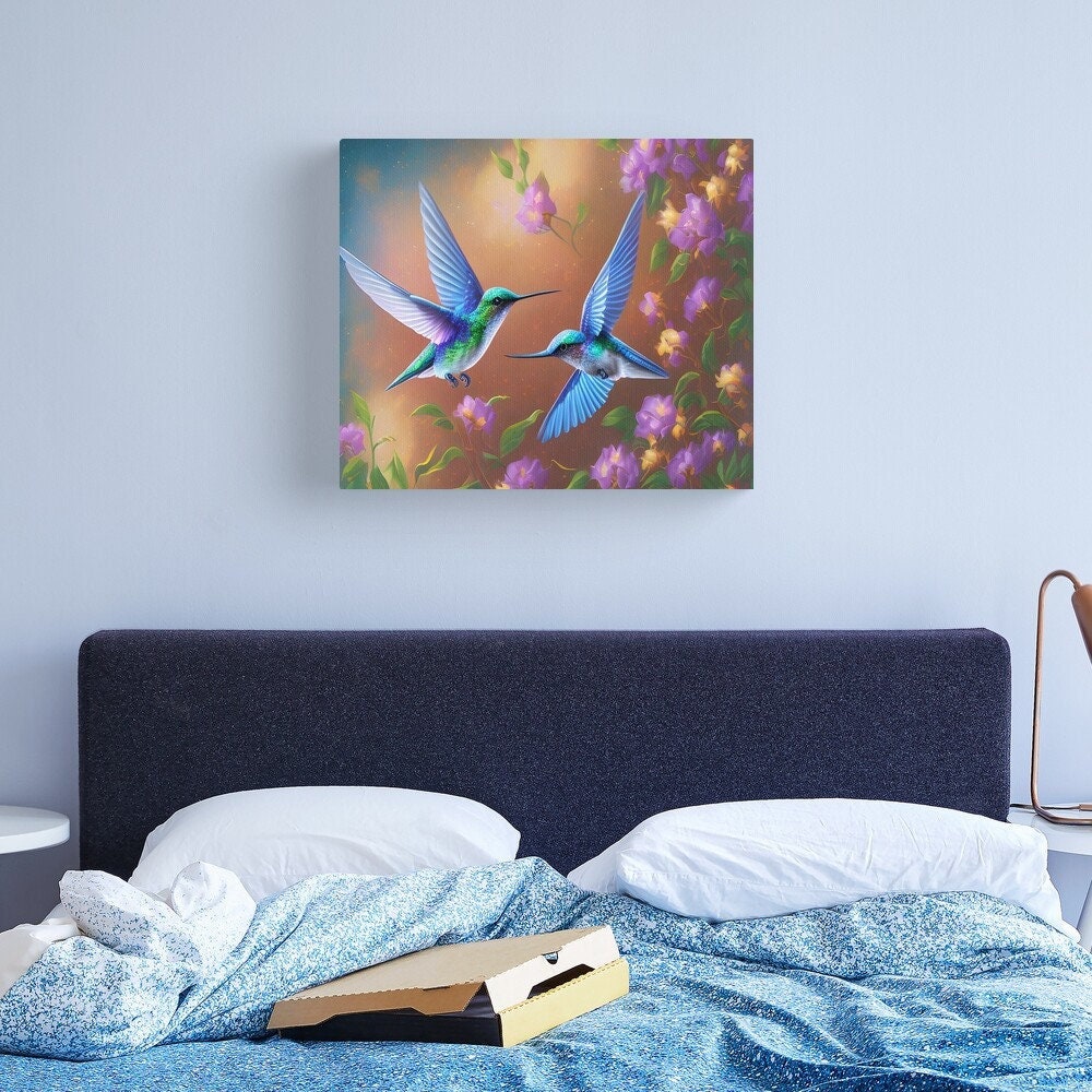 Hummingbird Canvas Wrap hummingbirds Art purple blue floral humming bird flowers Artwork