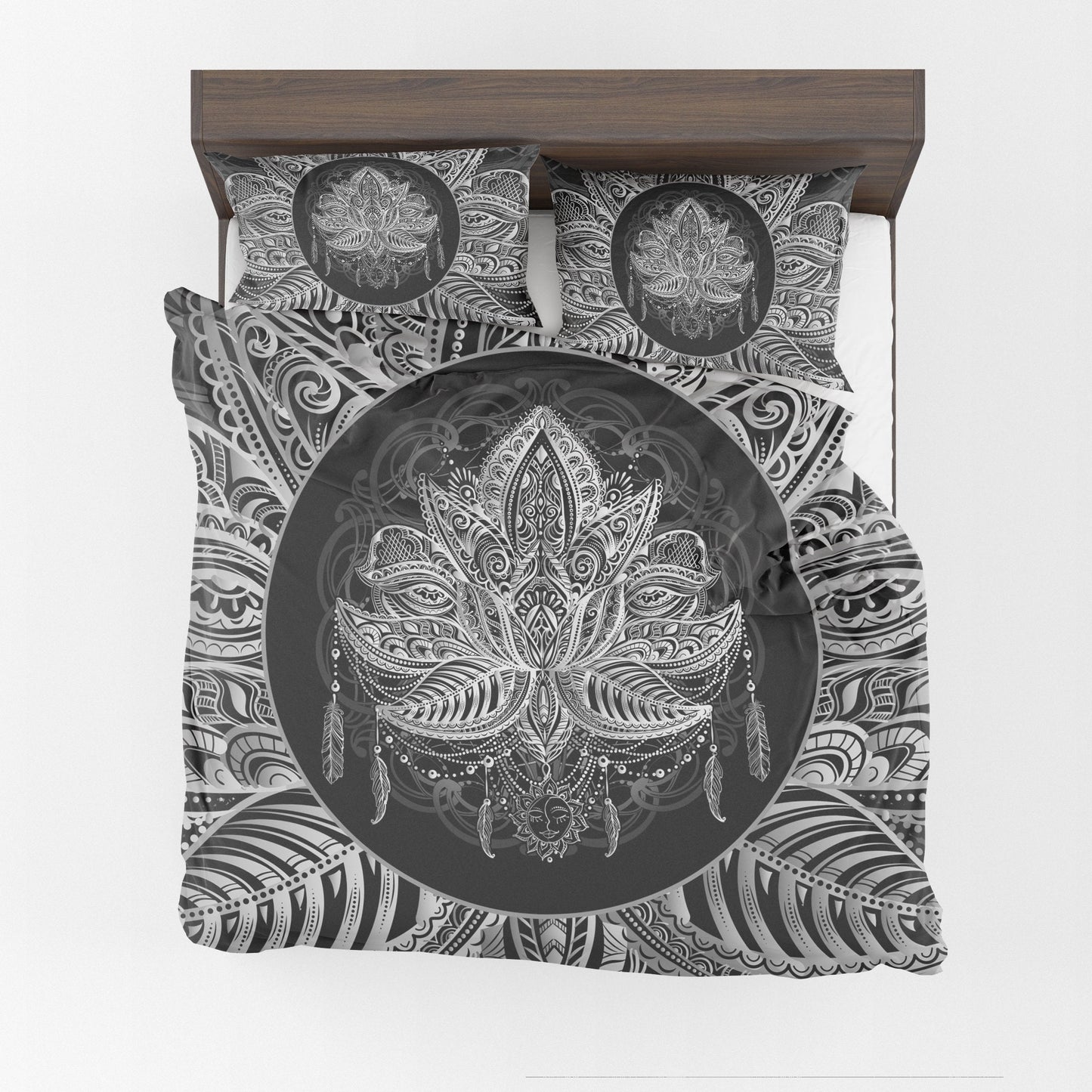 Black & White Lotus Comforter or Duvet Cover sacred geometry bedding boho bedding comforter feathers comforter spiritual bedding