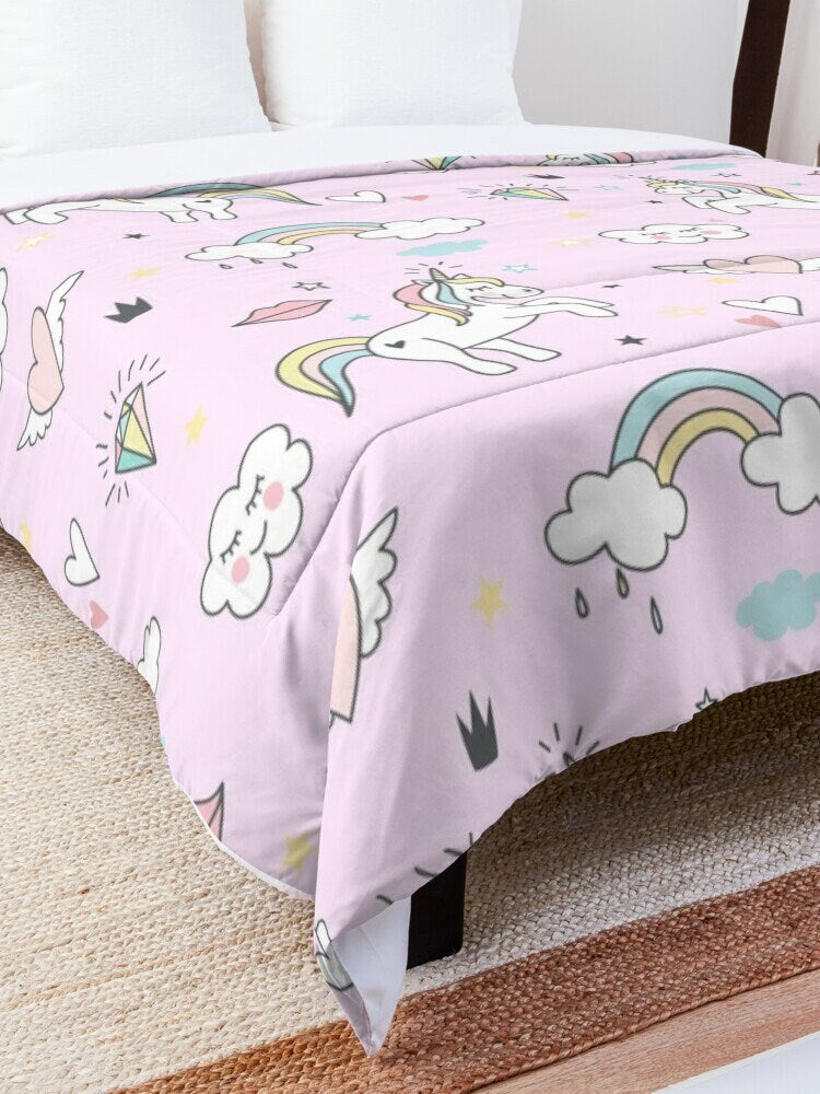 Pink Unicorn Comforter or Duvet Cover girls bedding rainbow bedding unicorns comforter girly duvet cute girls comforter unicorn bedroom