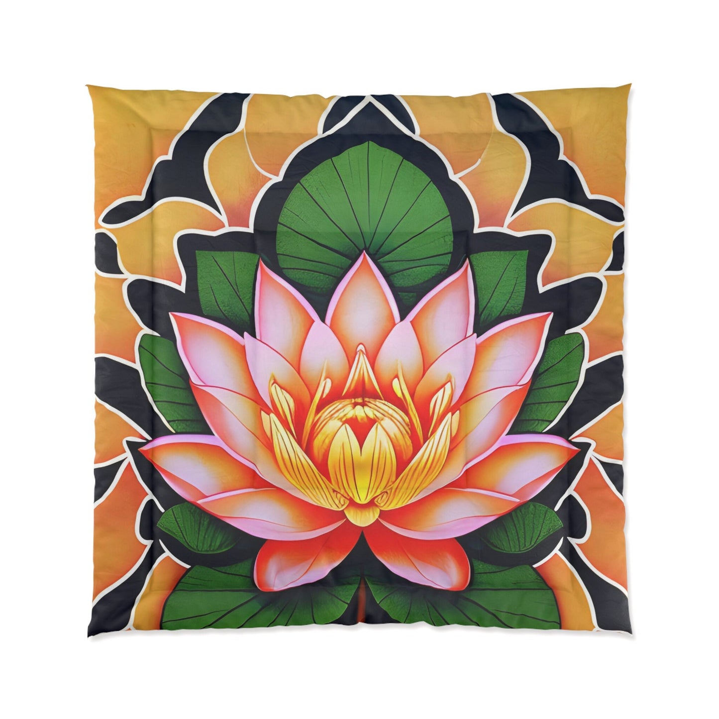 Lotus Flower Comforter or Duvet Cover yellow navy green bedding floral comforter japanese art duvet covers