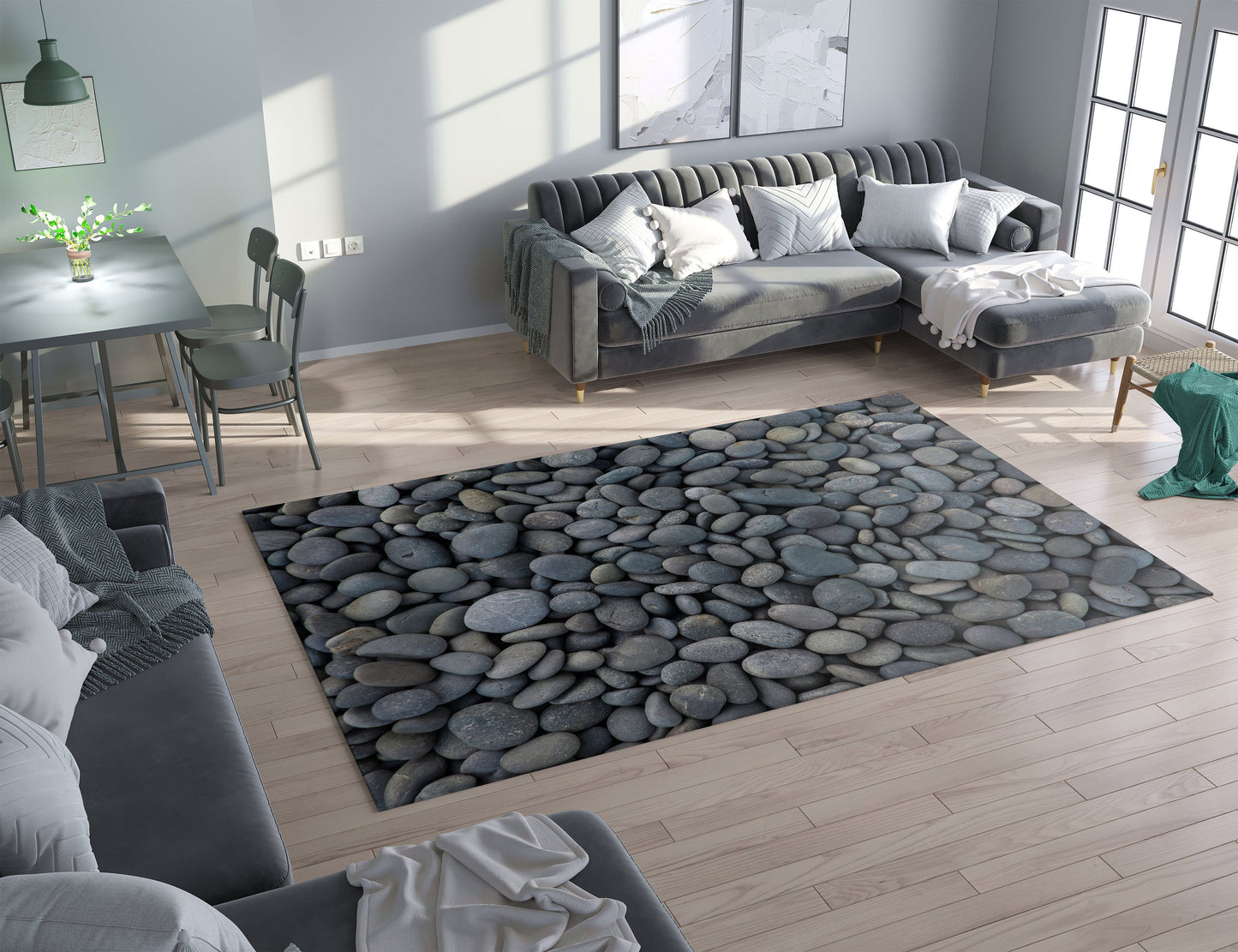 Pebbles Rug gray Rug grey Rug stones Floor Rug gray Mat nature rug unique Rugs 3x5 4x6 8x10 9x12 Large rugs gray decor grey rugs
