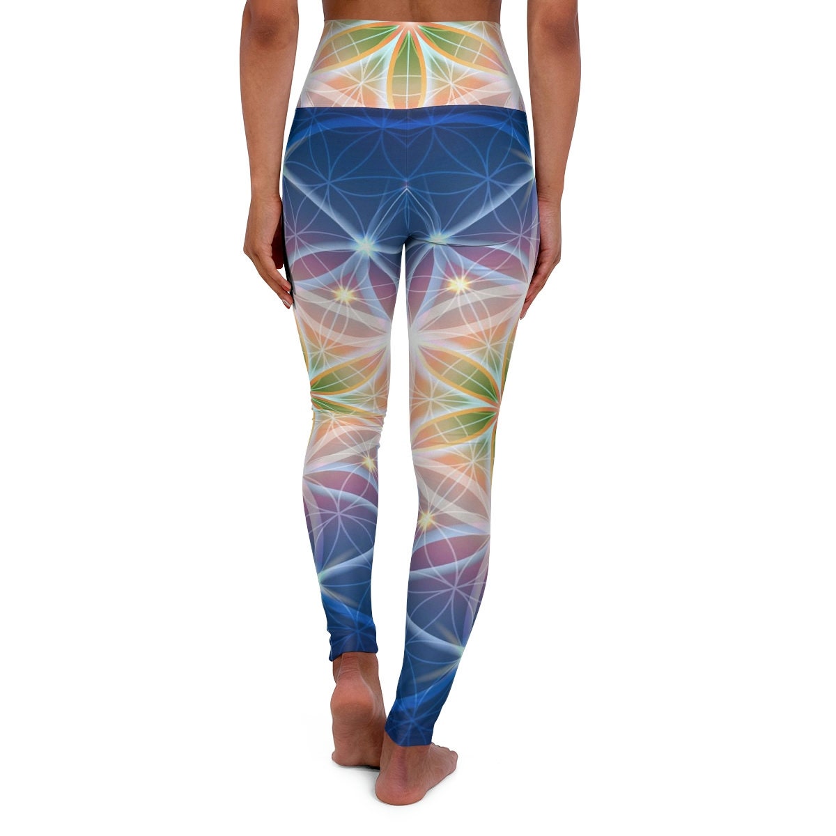 Blue Flower of Life yoga pants sacred geometry legging yoga pants capri ankle length shorts leggings spiritual pants