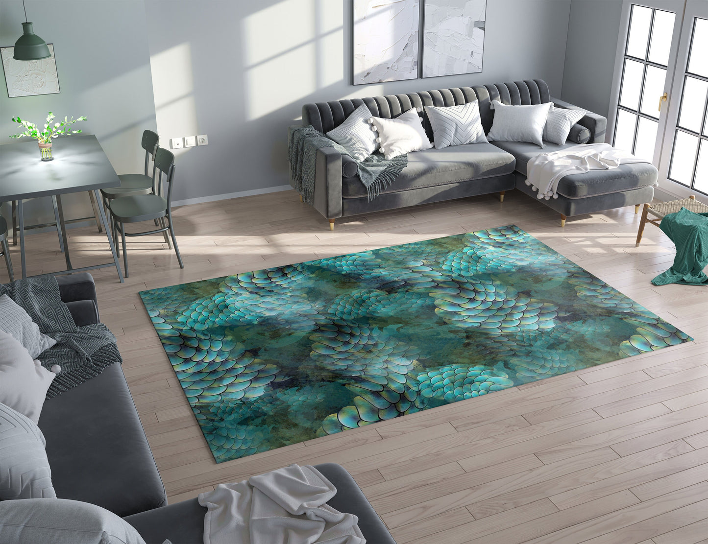 Mermaid Scales Rug Aqua rugs ocean rug unique rug Fish scales rug aqua rug unique gift teal rug blue area rugs ocean decor
