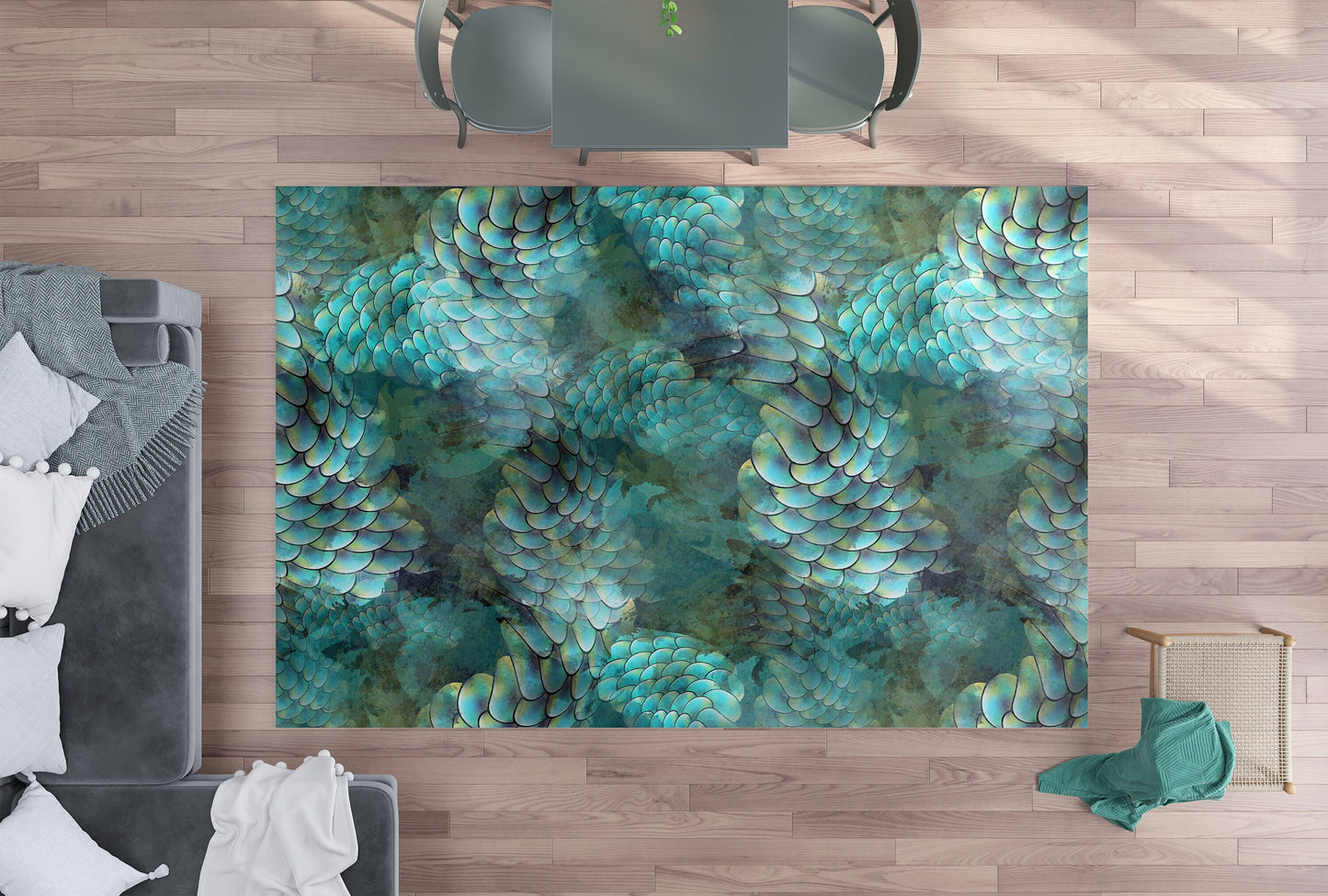 Mermaid Scales Rug Aqua rugs ocean rug unique rug Fish scales rug aqua rug unique gift teal rug blue area rugs ocean decor