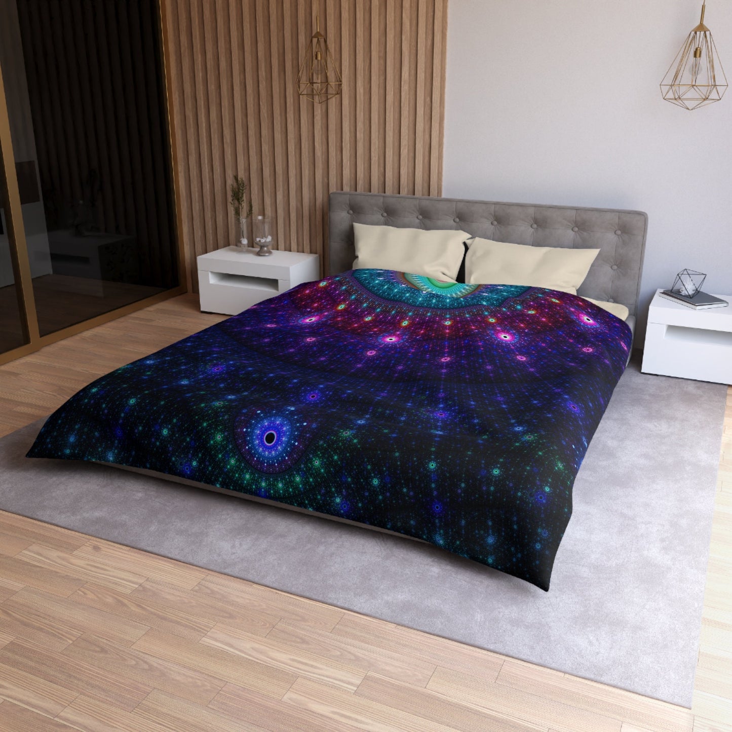 Purple Fractal Mandala Comforter or Duvet Cover bedding spiritual bedding sacred geometry comforter gypsy comforter blue duvet cover