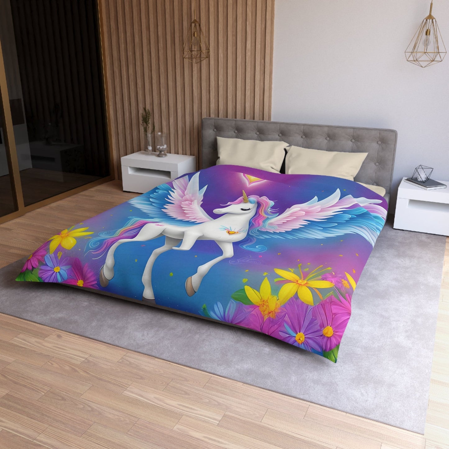 Unicorn Comforter or Duvet Cover girls bedding unicorns bedding rainbow comforter girly duvet heart flowers comforter