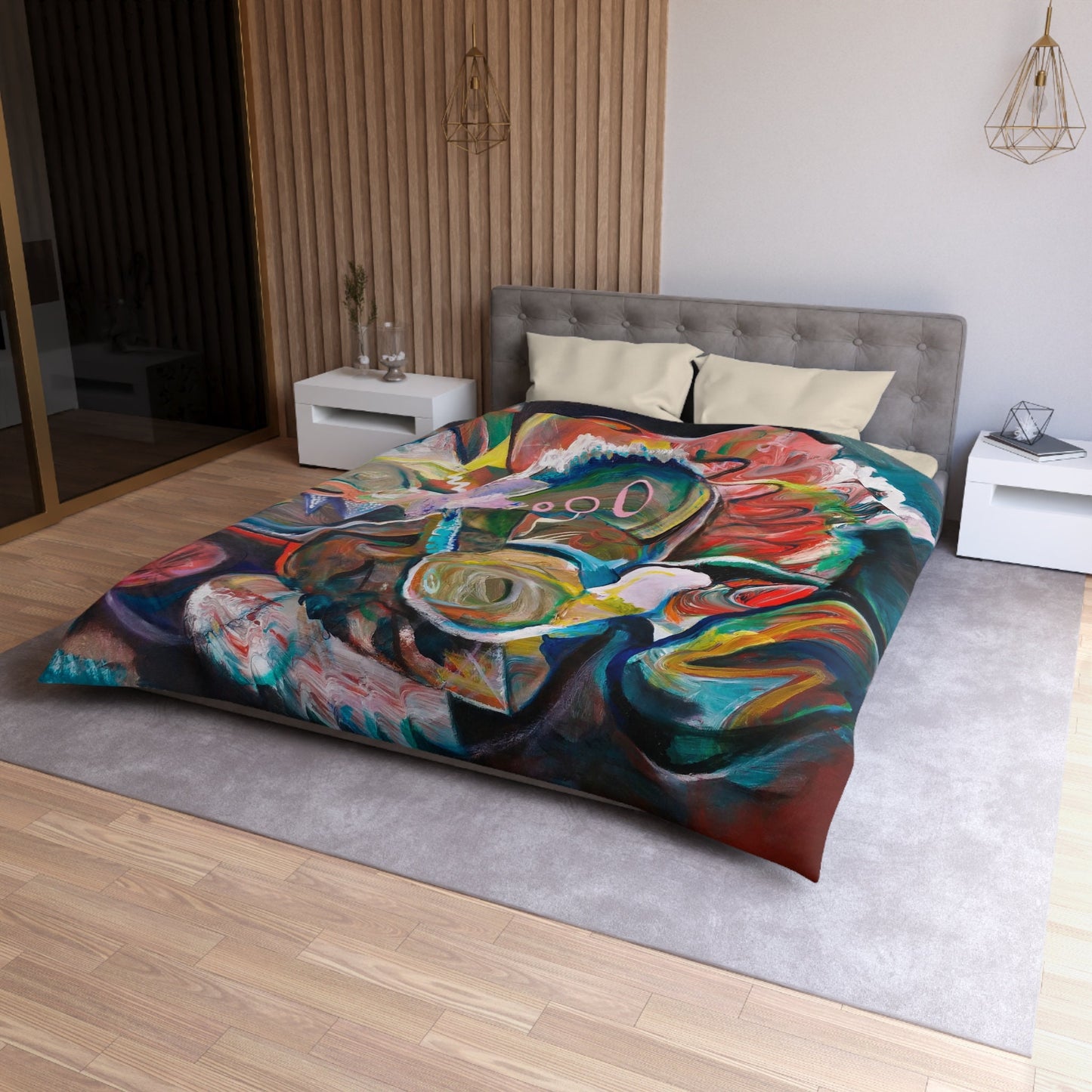 Abstract Art Duvet Cover or Comforter Artsy Colorful bedding Twin Queen King bed sets Unique gift red orange blue yellow artwork colorful