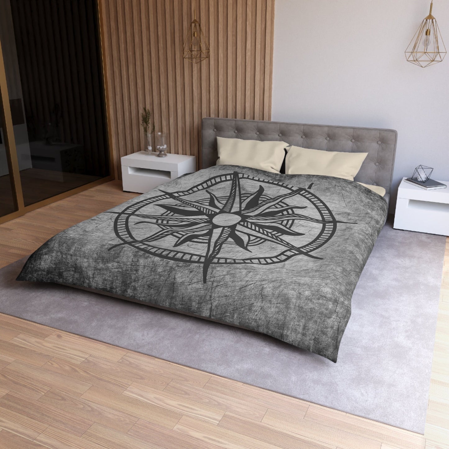 Compass Comforter or Duvet Cover gray grunge bedding nautical bedding coastal comforter grey comforter marine bedding sets