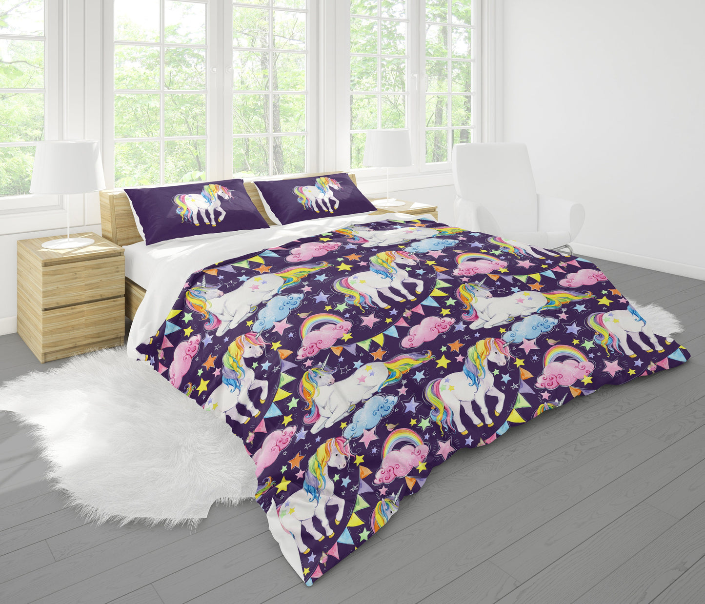 Unicorn Comforter or Duvet Cover Girls dark purple bedding girly unicorn comforter rainbow comforter rainbows duvet unicorns bedding unicorn