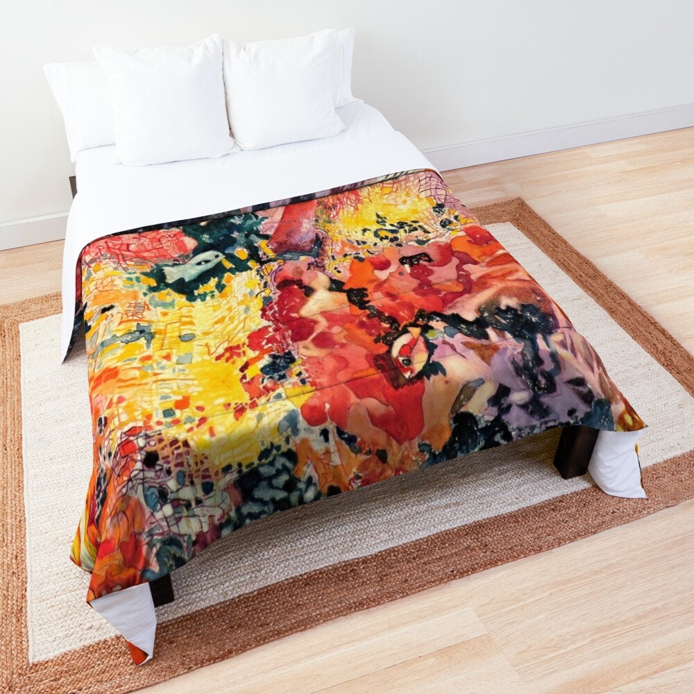Coral Reef Duvet Cover or Comforter Artsy Colorful bedding Twin Queen King ocean duvet underwater fish red orange duvet art under the sea