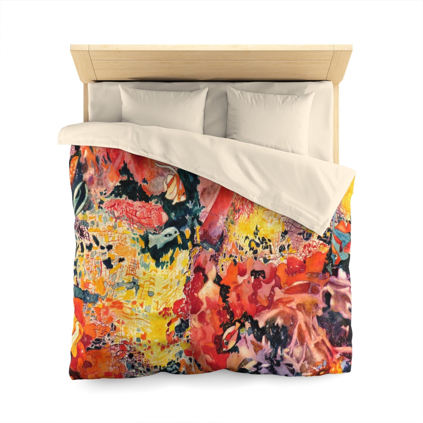 Coral Reef Duvet Cover or Comforter Artsy Colorful bedding Twin Queen King ocean duvet underwater fish red orange duvet art under the sea