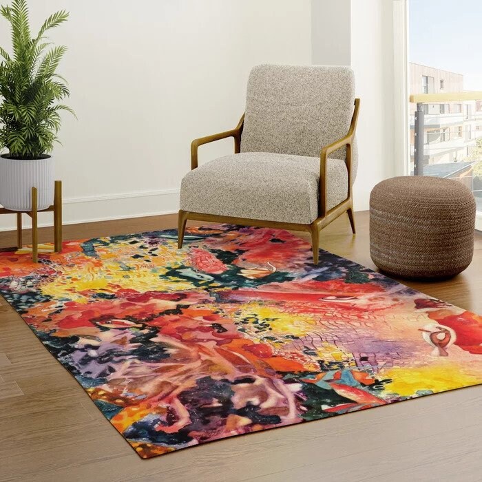 Coral Reef Rug Underwater Rug orange rugs ocean rug floor mat red rug fish rug watercolor rug with fishes yellow rugs unique gift large