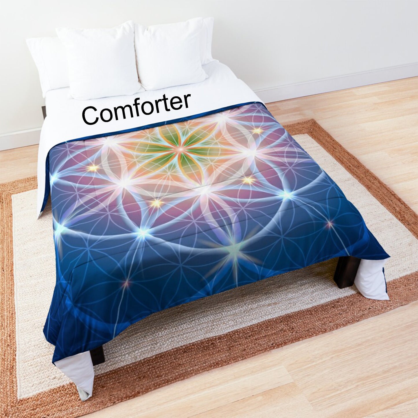 Blue Sacred Geometry Comforter or Duvet Cover bedding spiritual bedding flower of life comforter yoga comforter meditation duvet cover