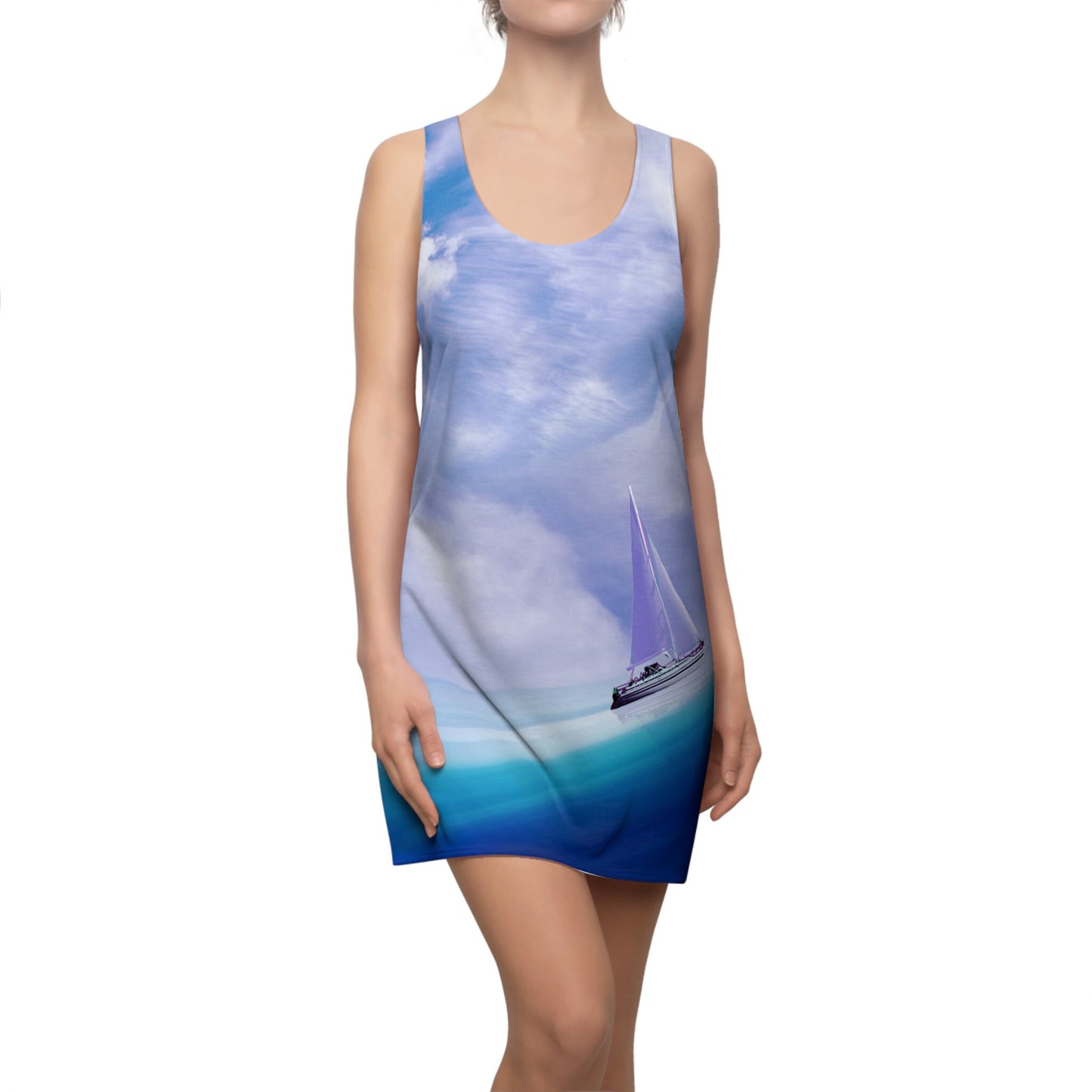 Ship in Ocean sleeveless dress beach summer dress water blue boating racerback dress
