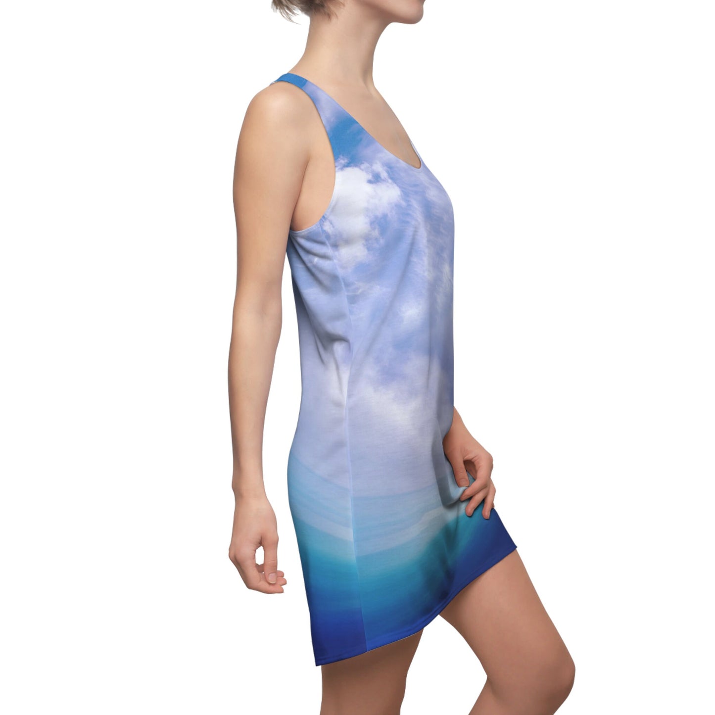 Ship in Ocean sleeveless dress beach summer dress water blue boating racerback dress