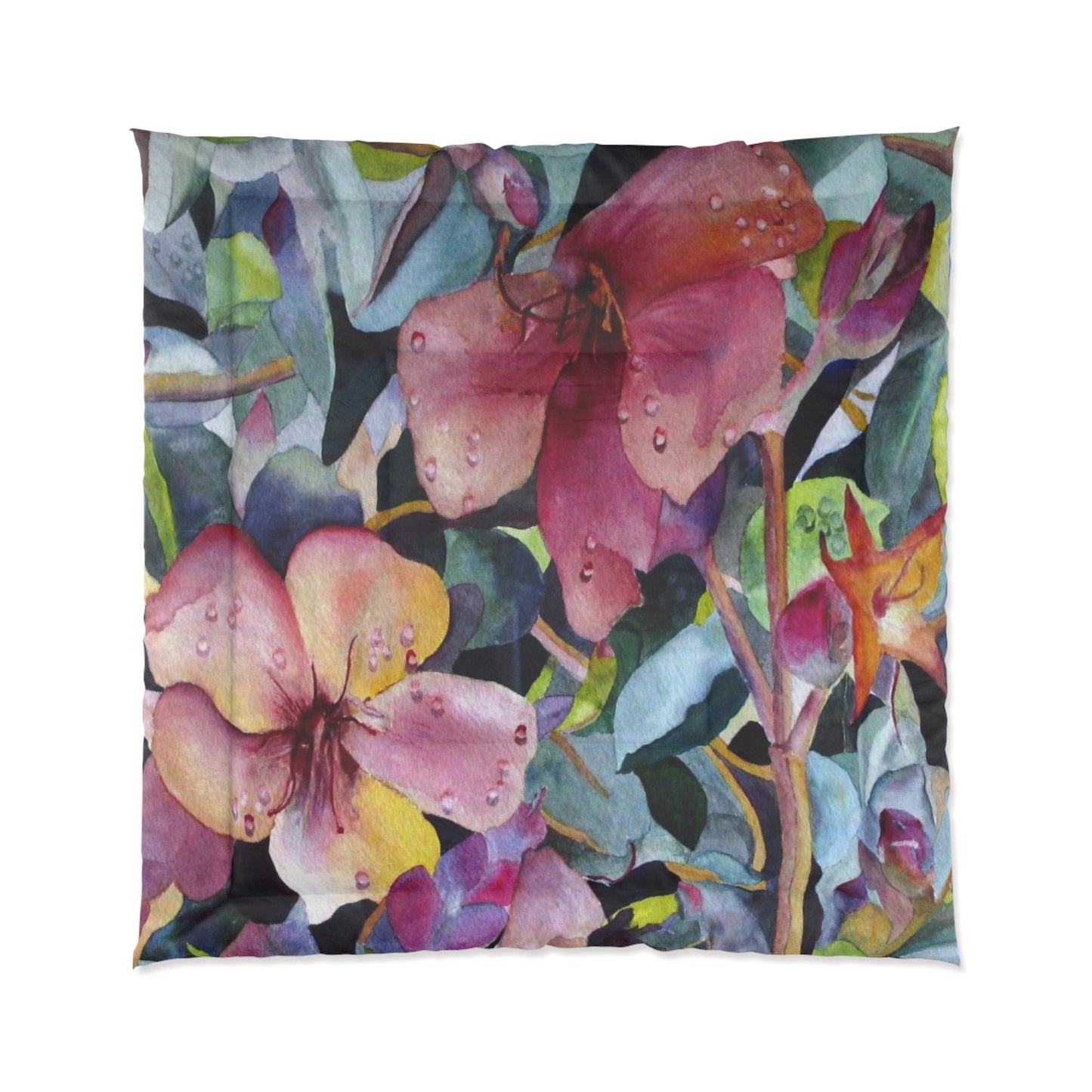 Flowers Comforter or Duvet Cover art bedding floral comforter pink blue artwork duvet botanical bedding flower comforter