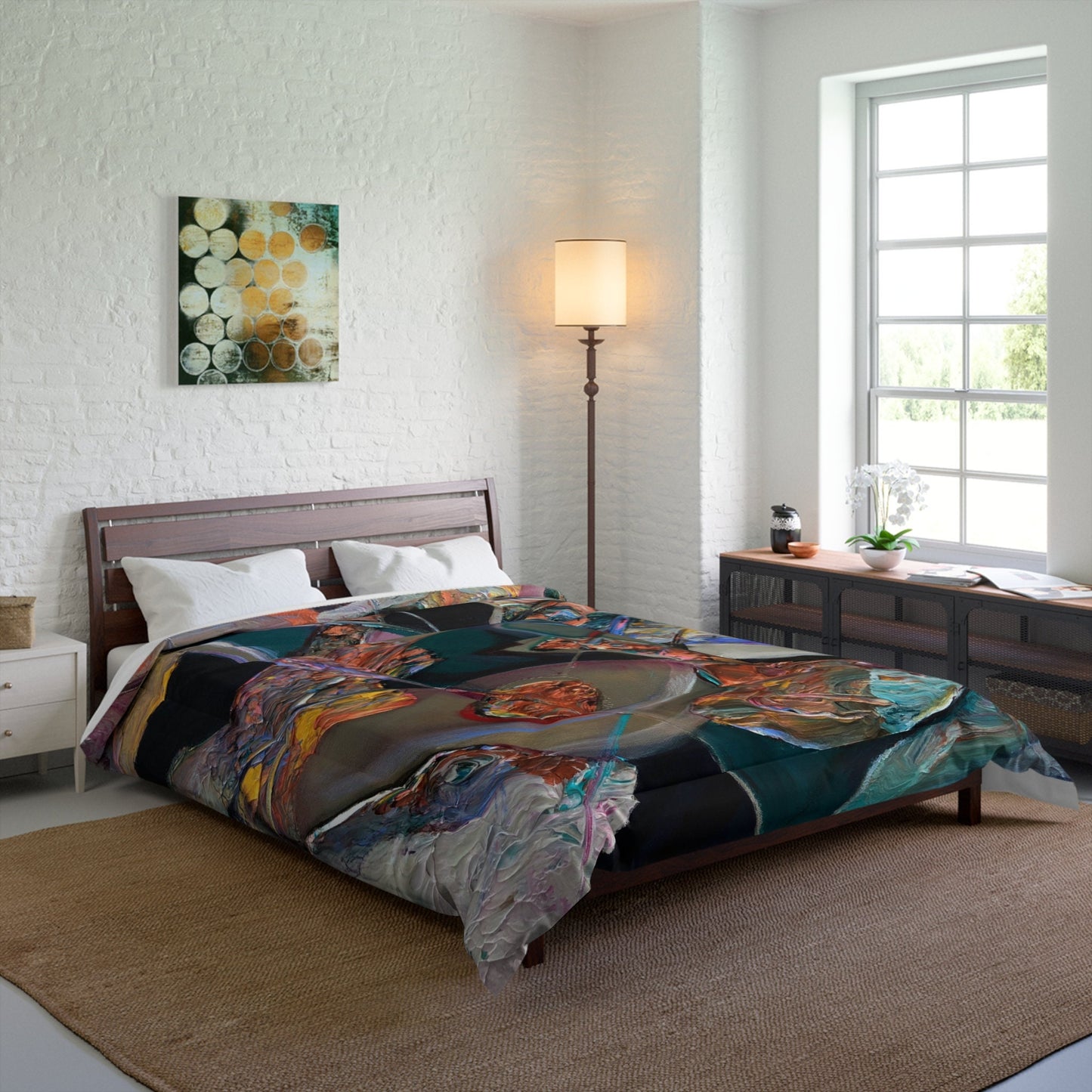 Abstract Art Duvet Cover or Comforter Artsy Colorful bedding Twin Queen King pillowcases black orange blue yellow artwork colorful bed sets