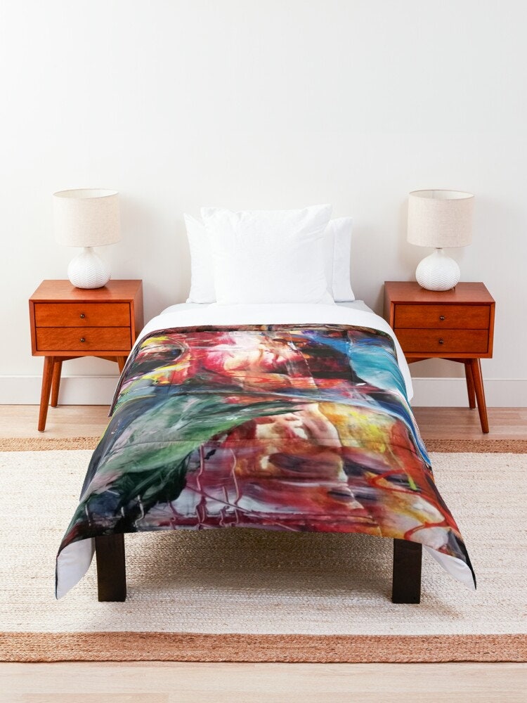 Abstract Art Duvet Cover or Comforter Artsy Colorful bedding Twin Queen King sets Unique gift red comforter orange blue psychadelic bedding