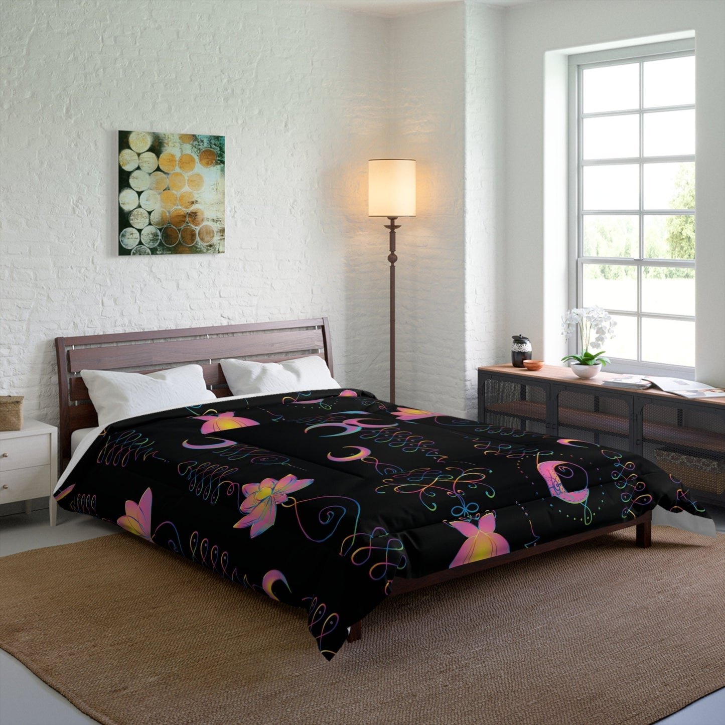 Lotus Moon Unalome Sacred Geometry Comforter or Duvet Cover spiritual bedding flower bedding lotus comforters
