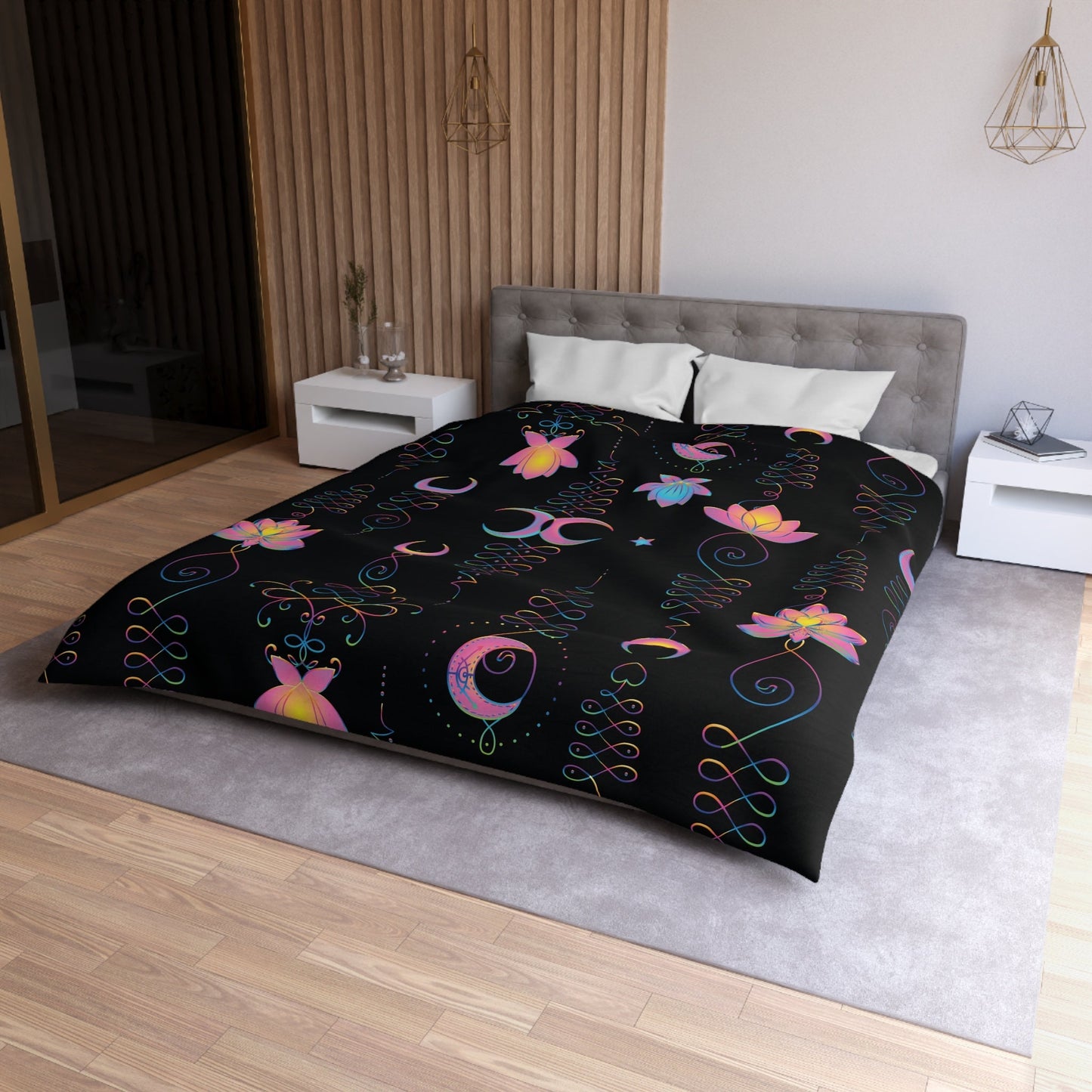 Lotus Moon Unalome Sacred Geometry Comforter or Duvet Cover spiritual bedding flower bedding lotus comforters