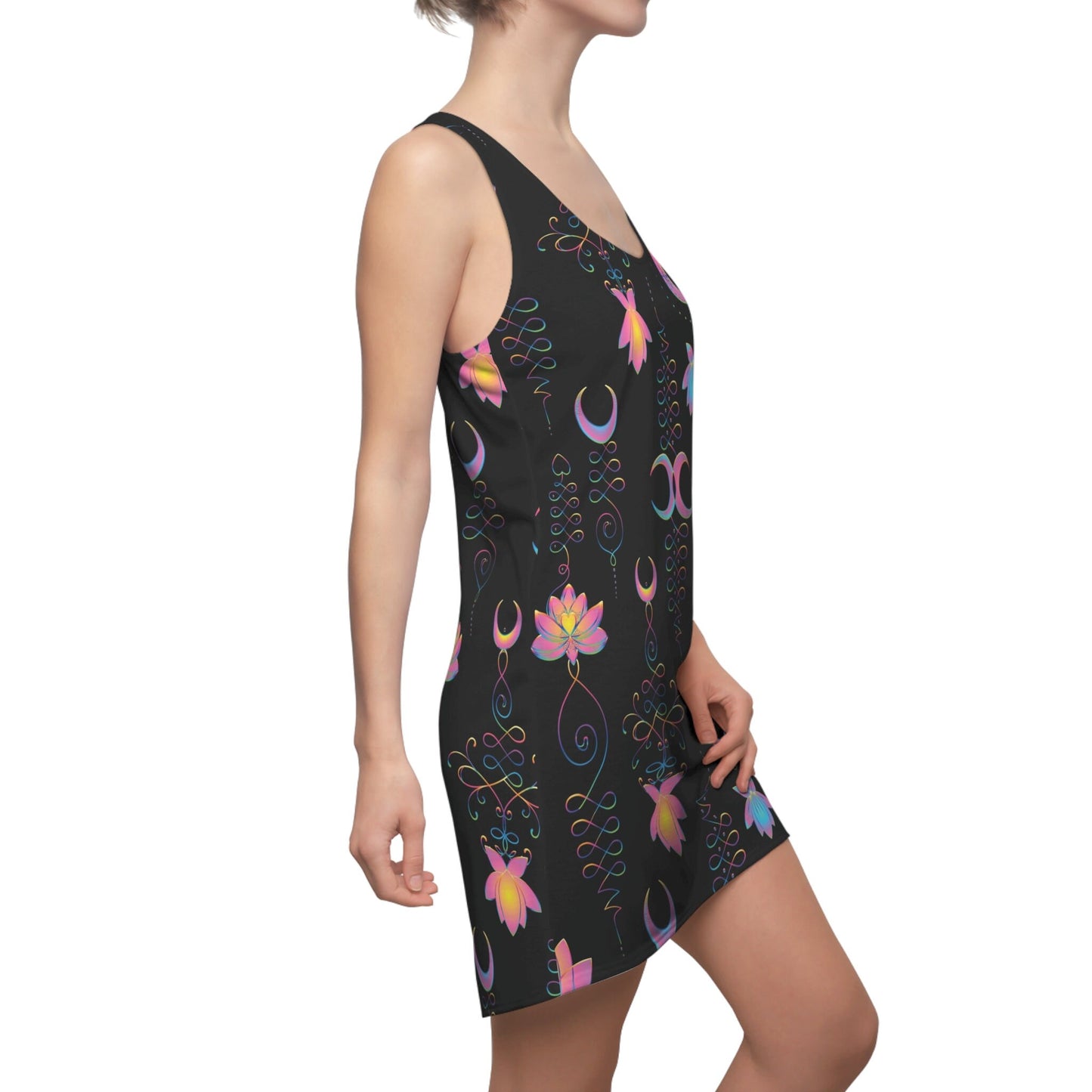 Unalome Lotus Flower Dress black pink sleeveless racerback dress