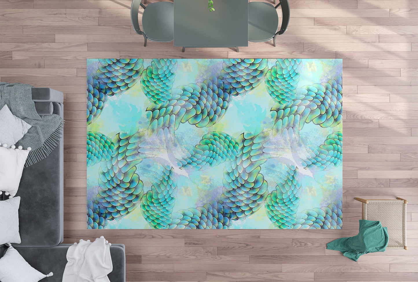 Mermaid Rug blue Rug mermaids Rug ocean Floor Rug fish scales Mat light blue rug unique Rugs 3x5 4x6 5x7 8x10 Large rugs mermaid decor