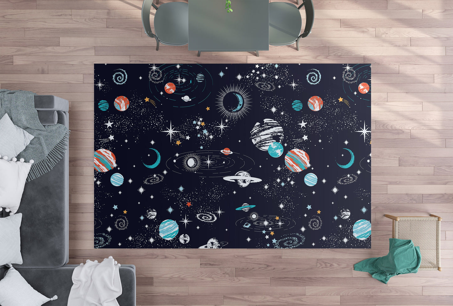 Space Galaxy Rug blue orange space Rug Girls Boys Rug kids Floor Rug space rugs galaxy rugs planets rug star constellations rug children rug