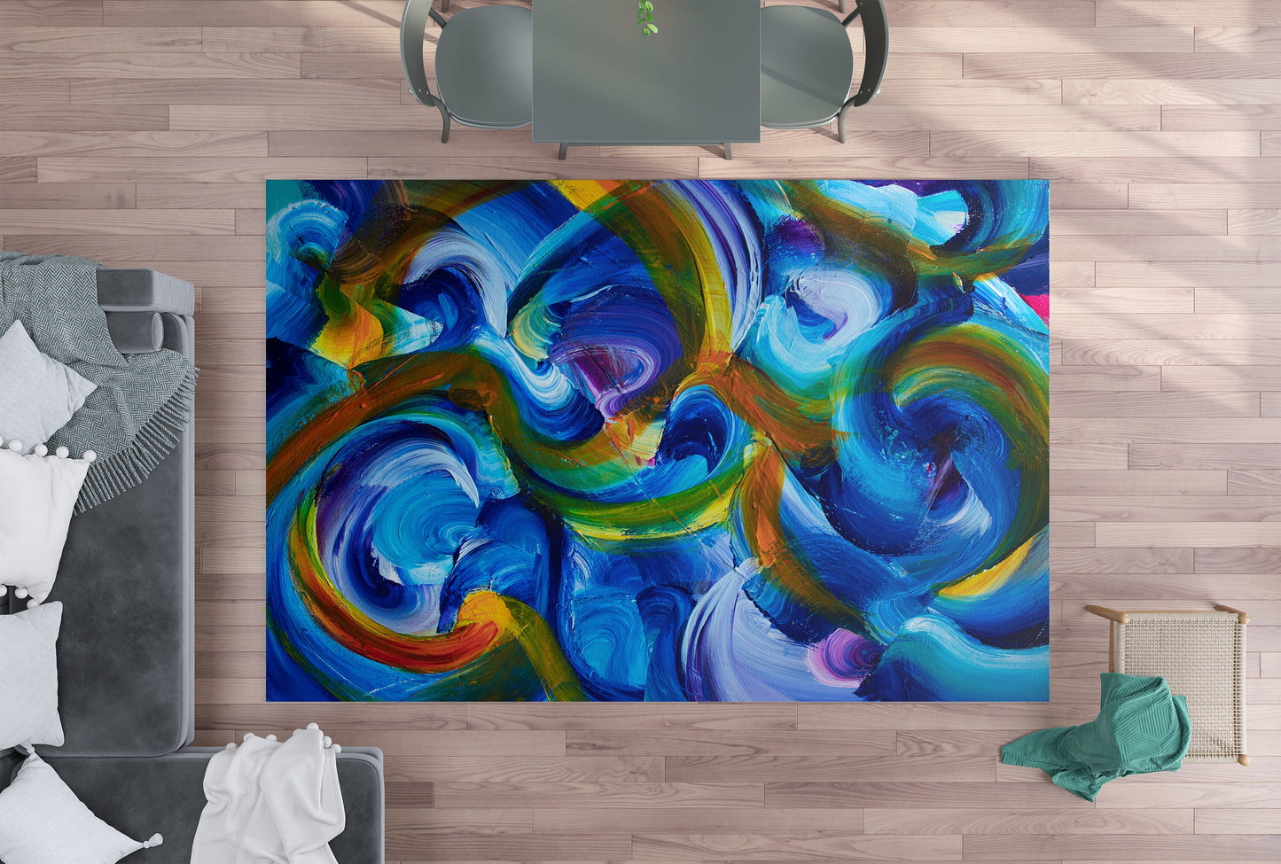 Abstract Art Rug Blue Rugs swirly unique Rugs 2x3 3x5 4x6 5x7 8x10 9x12 Large rug red colorful bright floormat