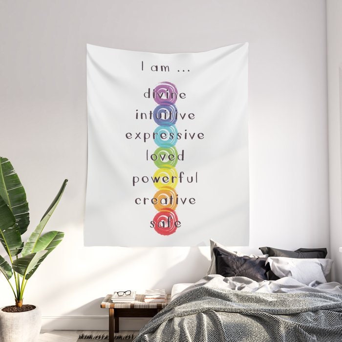 Chakra Meditation Tapestry Chakra Wall Hanging Chakras Tapestries I Am Wall Decor Chakra Words Wall Decor Chakra Cheap Gift Yoga Tapestry