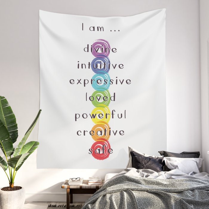 Chakra Meditation Tapestry Chakra Wall Hanging Chakras Tapestries I Am Wall Decor Chakra Words Wall Decor Chakra Cheap Gift Yoga Tapestry