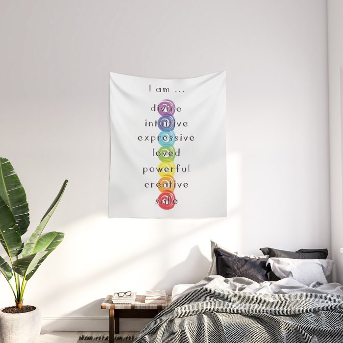 Chakra Meditation Tapestry Chakra Wall Hanging Chakras Tapestries I Am Wall Decor Chakra Words Wall Decor Chakra Cheap Gift Yoga Tapestry