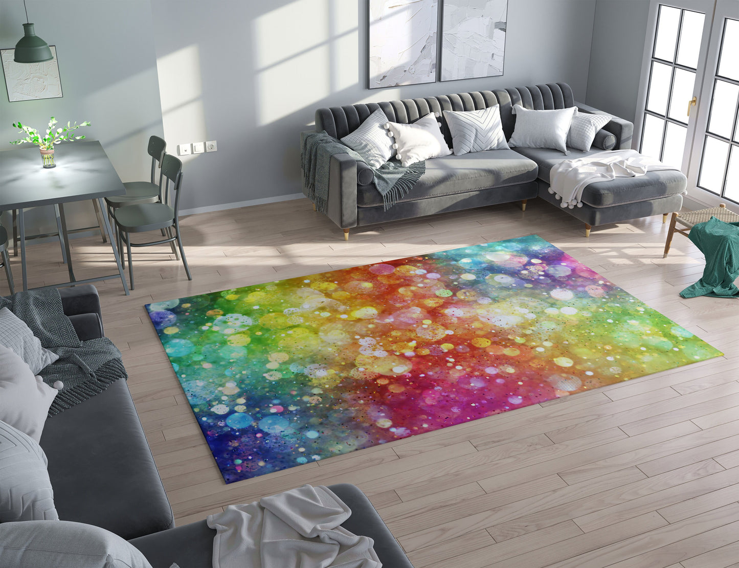 Rainbow Confetti Rug rainbow Rug rainbow Rugs girly Floor Rug childrens Rugs 3'x5' 4'x6' 8x10' Large unicorn rugs fairy decor girls