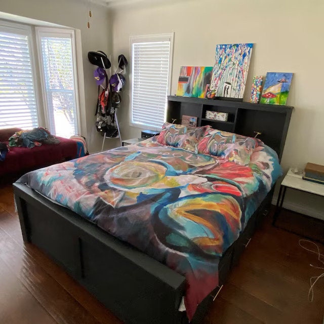 Abstract Art Duvet Cover or Comforter Artsy Colorful bedding Twin Queen King bed sets Unique gift red orange blue yellow artwork colorful