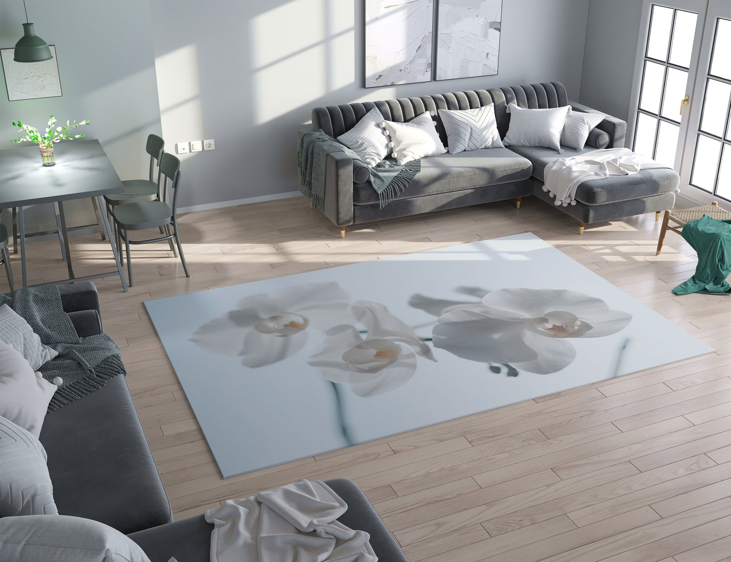 Orchid Rug flower Rug white beige blue Rug orchids Floor Rug 4x6 5x7