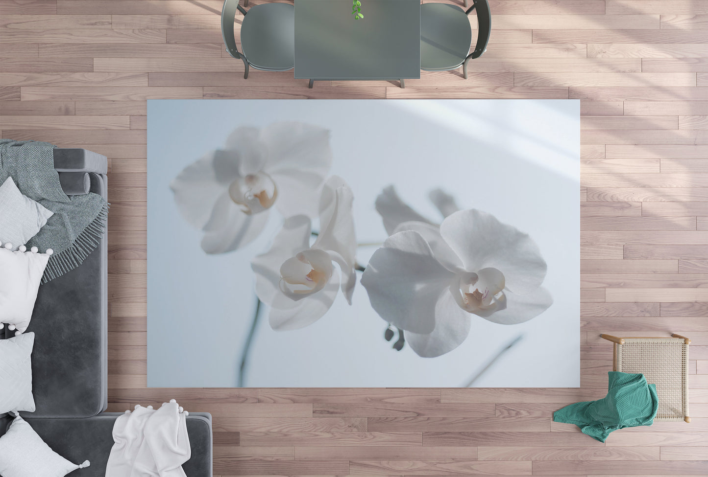 Orchid Rug flower Rug white beige blue Rug orchids Floor Rug 4x6 5x7