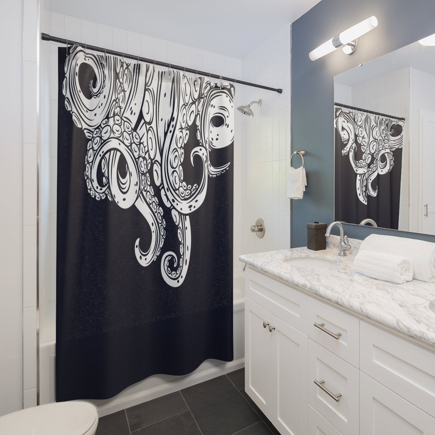 Octopus Navy shower curtain tentacles shower curtains nautical ocean shower curtain tentacle