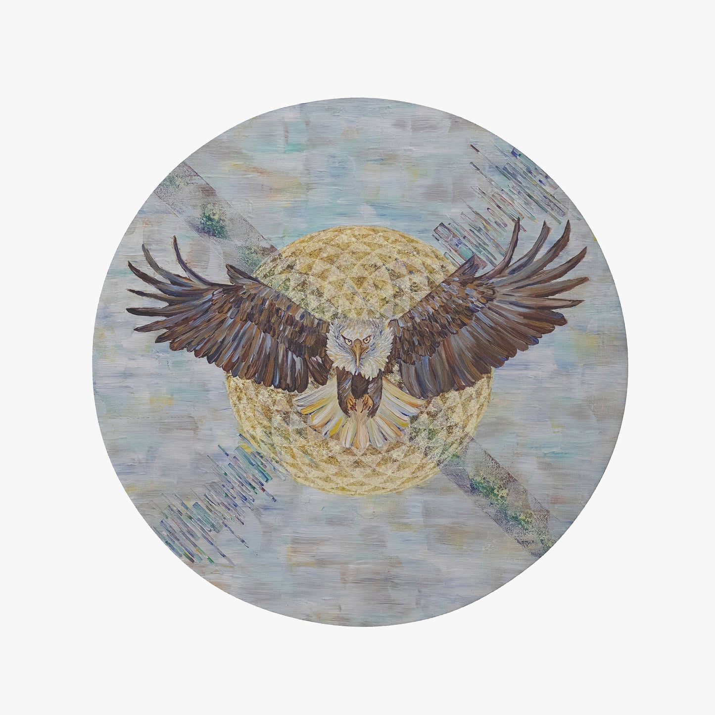 Bald Eagle Rug sacred geometry torus seed blue gold abstract art 2x3 3x5 4x6 5x7 8x10 9x12 large rugs