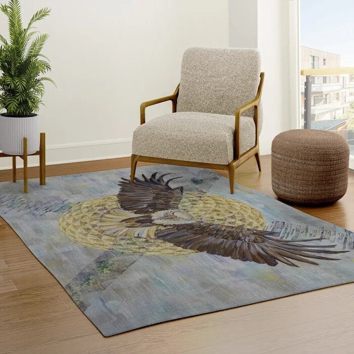 Bald Eagle Rug sacred geometry torus seed blue gold abstract art 2x3 3x5 4x6 5x7 8x10 9x12 large rugs