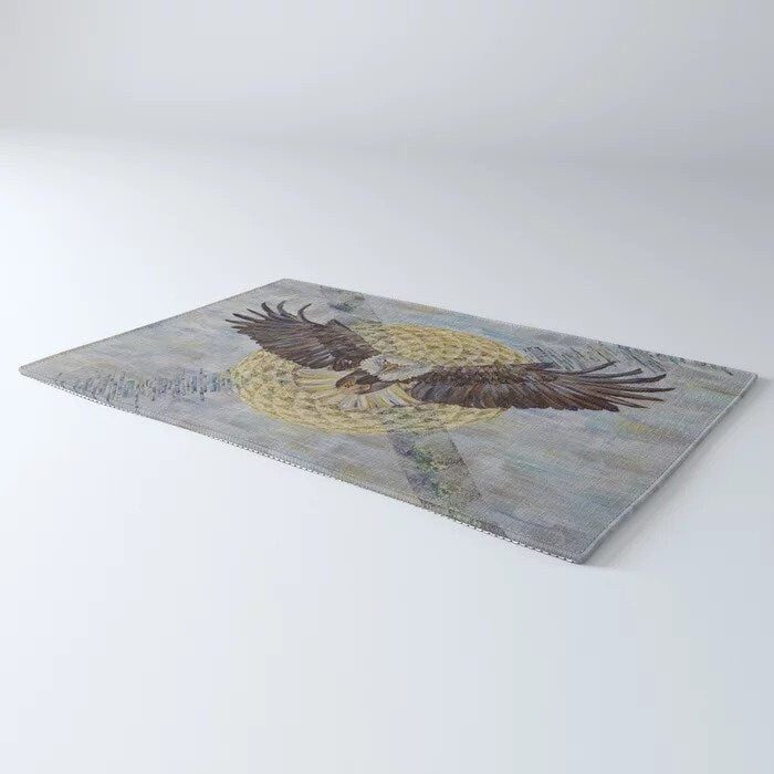 Bald Eagle Rug sacred geometry torus seed blue gold abstract art 2x3 3x5 4x6 5x7 8x10 9x12 large rugs