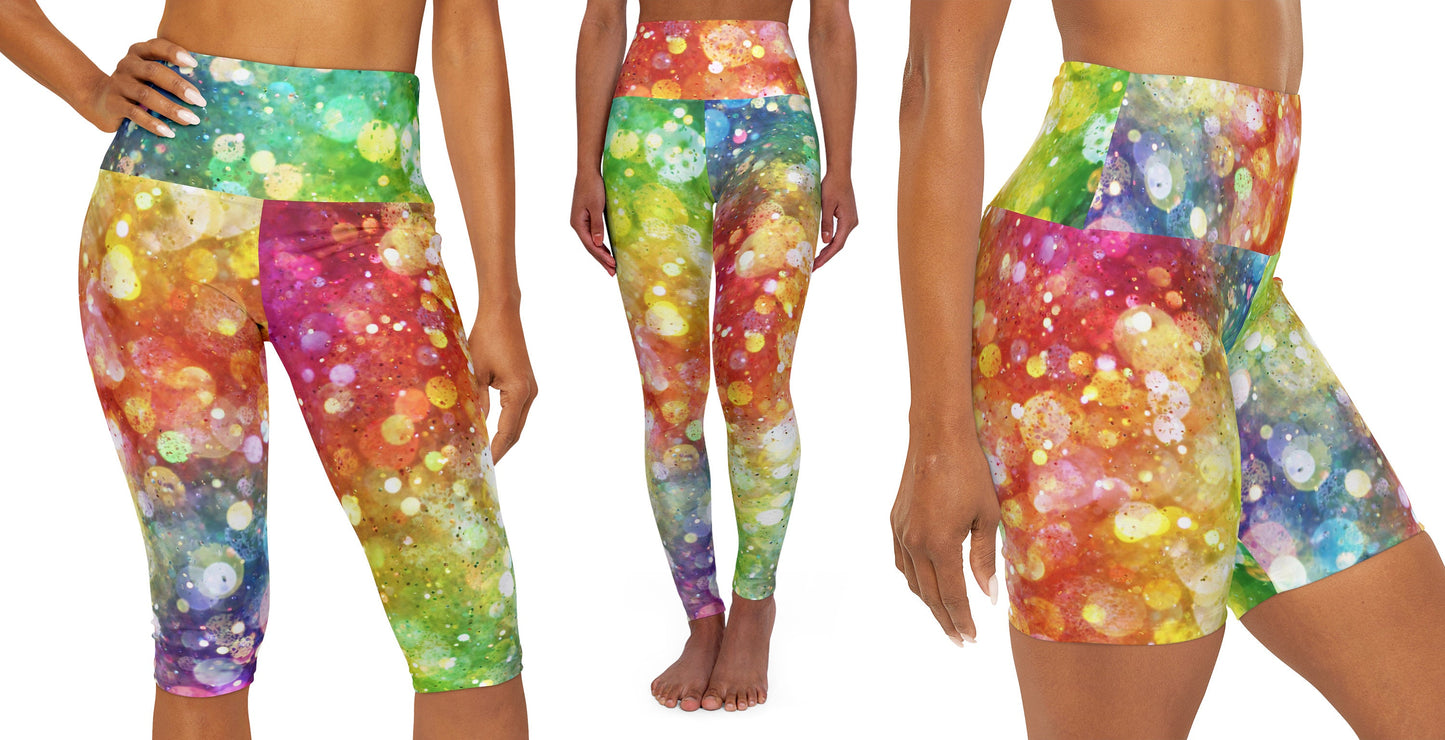 Rainbow Confetti Yoga Pants colorful capri shorts leggings pink yoga pants capri purple unique leggings
