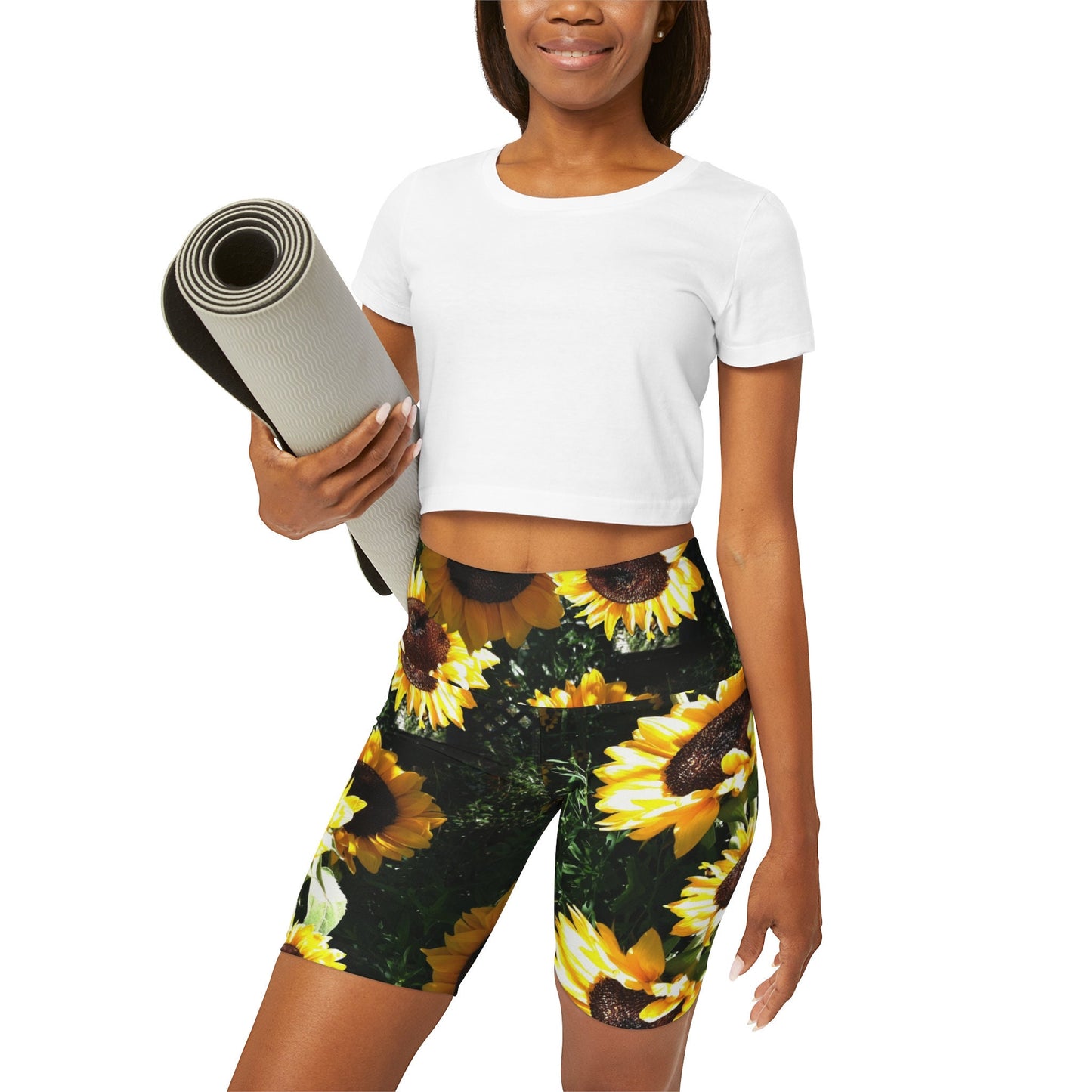 Sunflower yoga pants capri or shorts Floral yellow green leggings yoga leggins sunflower yoga pants flowers legging ankle capris