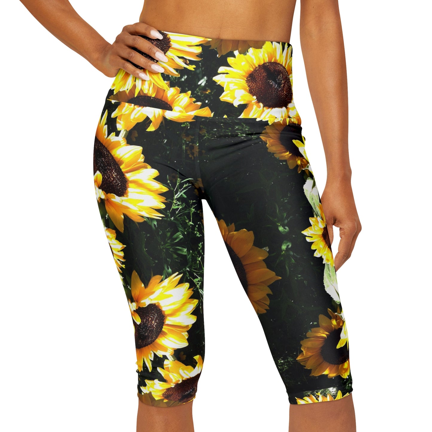 Sunflower yoga pants capri or shorts Floral yellow green leggings yoga leggins sunflower yoga pants flowers legging ankle capris