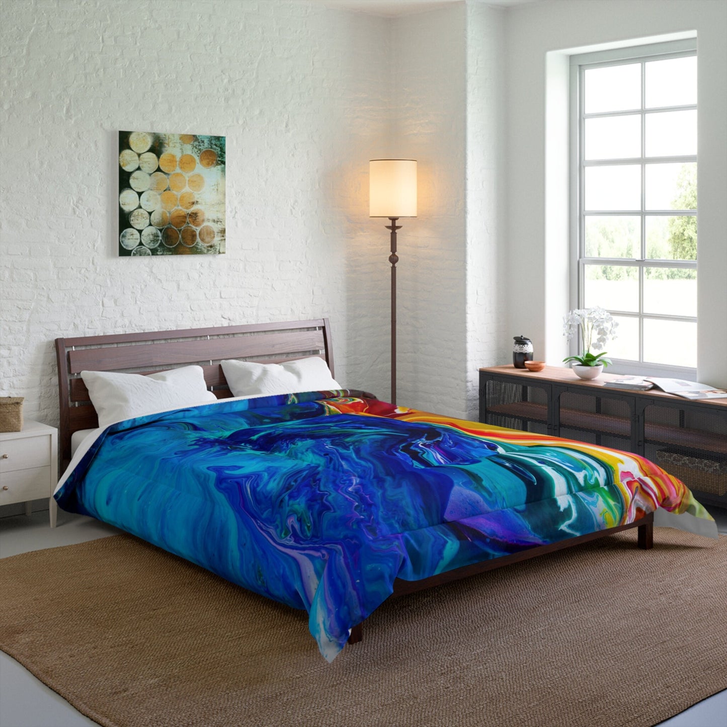 Artsy Duvet Cover or Comforter Twin Queen King Dorm bedroom blue comforter yellow bedding sky ocean sea horse duvet ocean comforter