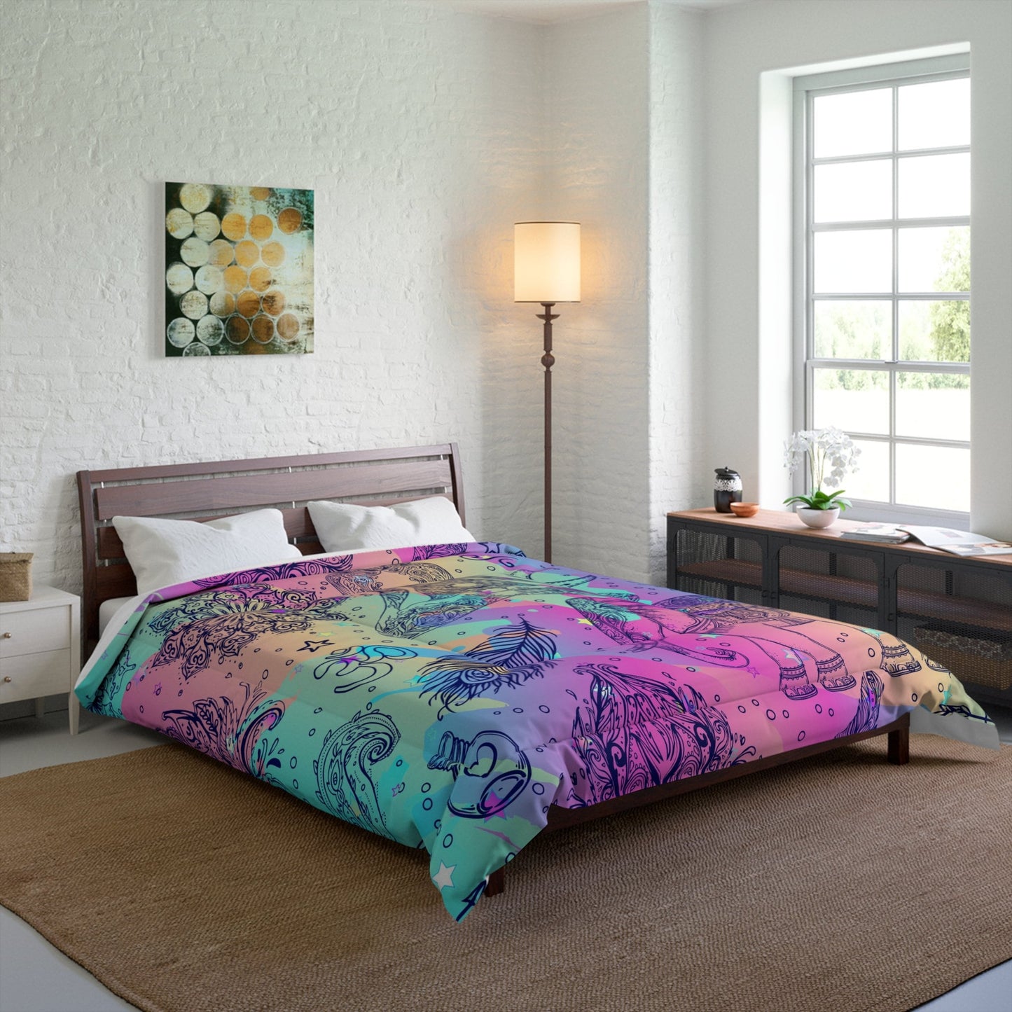 Boho Spiritual Comforter or Duvet Cover hippy bedding boho bedding spiritual comforter yoga comforter feather bedding elephant bedding