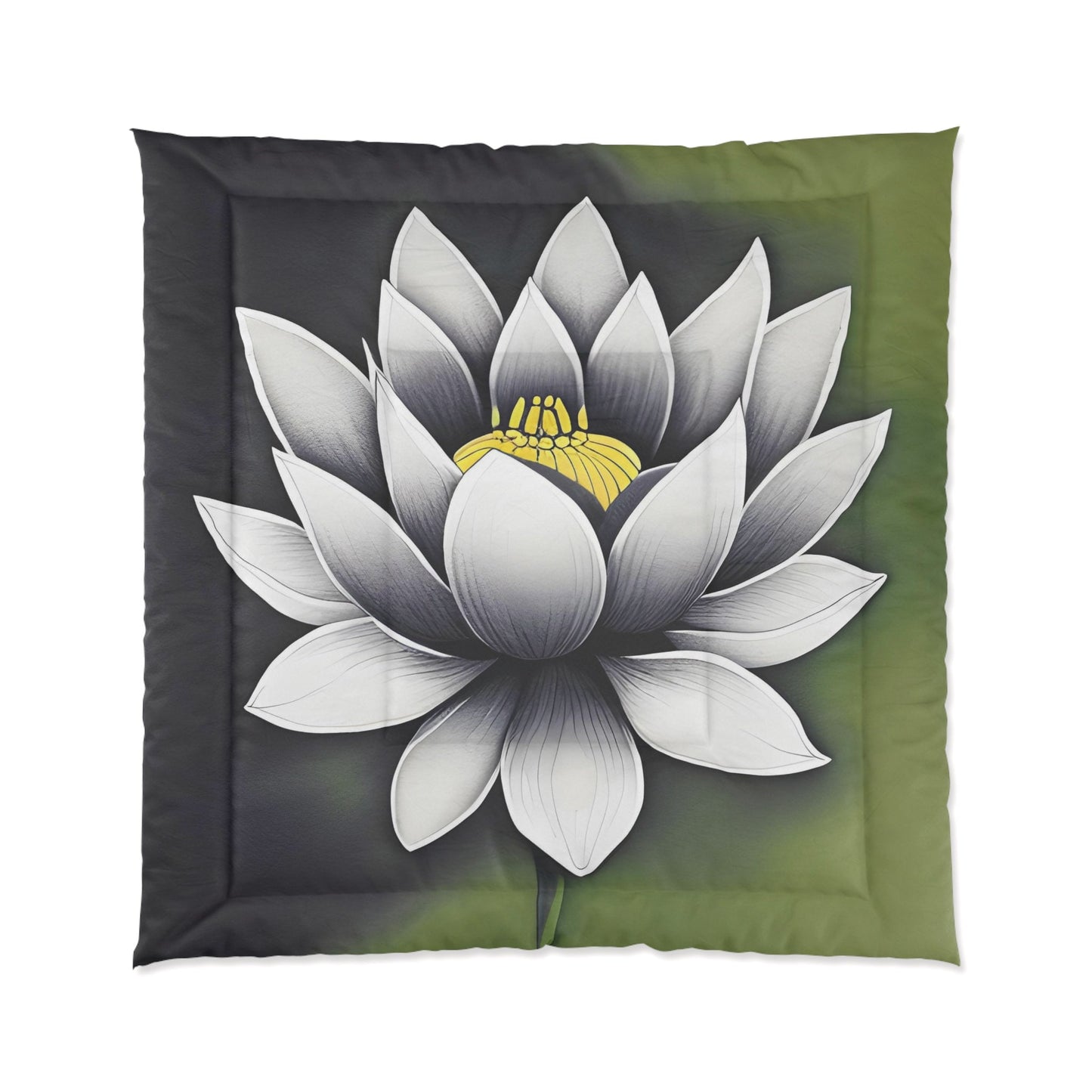 Lotus Comforter or Duvet Cover white lotus flower bedding sage green floral bedding zen comforter